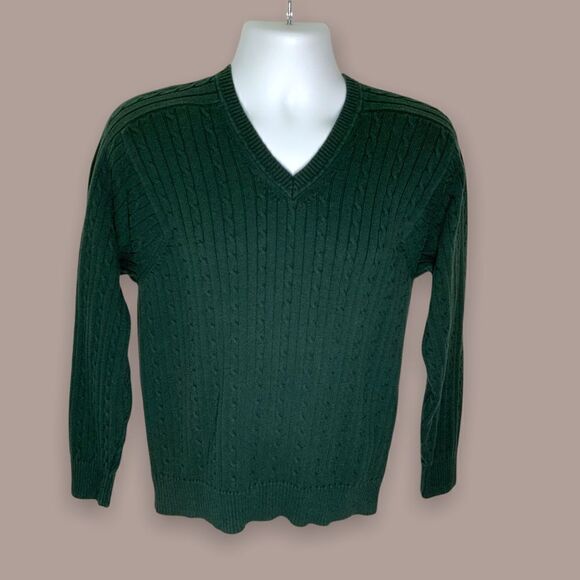 IZOD Cotton Cable-Knit Green Sweater Size M - Picture 6 of 6